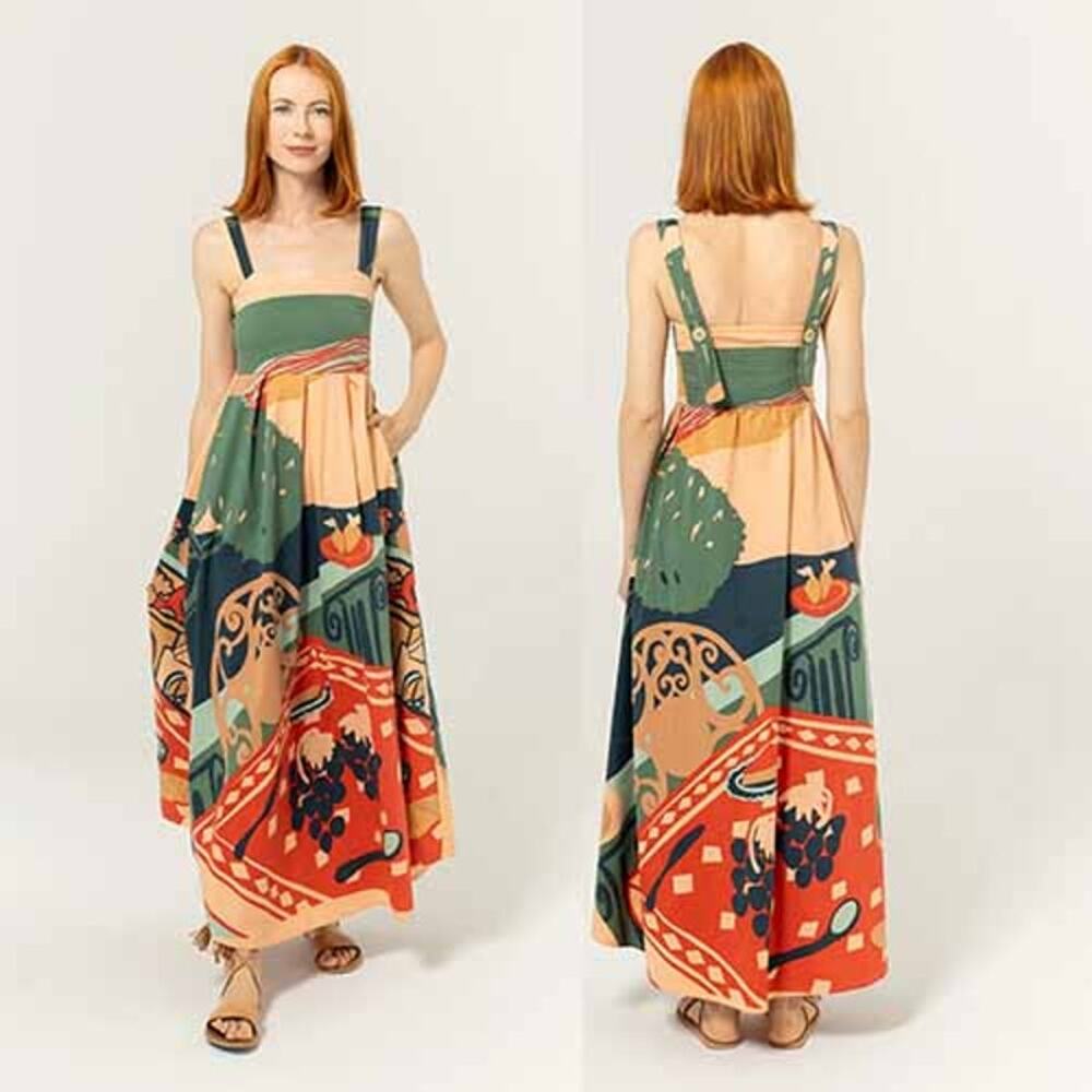 NEW Bel Kazan Janie Stretch Poplin Full-Skirt Maxi Dress Size: XS